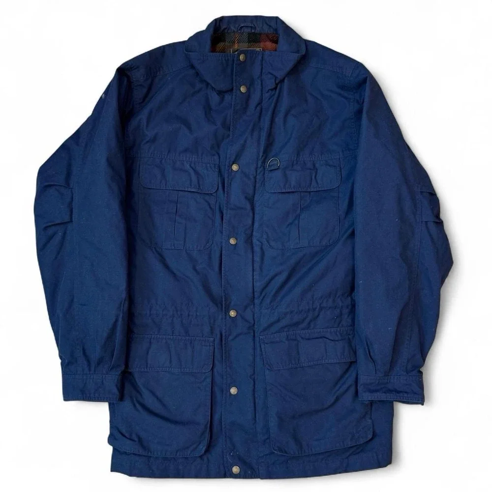 Vintage Eddie Bauer Mountain Parka Jacket L Tall Blue Zip Hooded Wool Lined Y2K